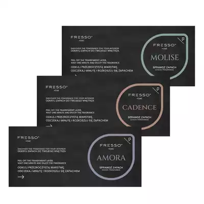 Fresso HOME Amora - dyfuzor zapachowy z patyczkami do domu lub biuaFresso HOME - zestaw testowych kart zapachowych AMORA, MOLISE, CADENCE 3 szt. ra 100 ml (1)